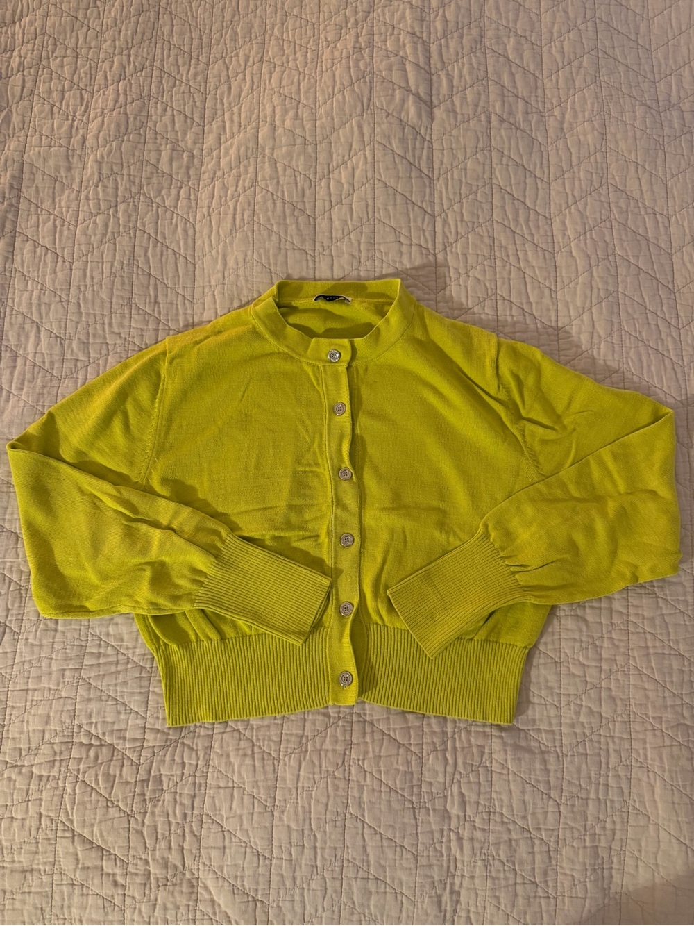 Cropped Lime Button-Front Women's Sweater Cardigan